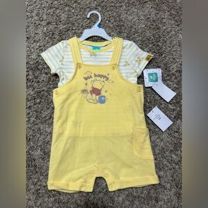 Disney Yellow Winnie the Pooh Romper with Striped Shirt